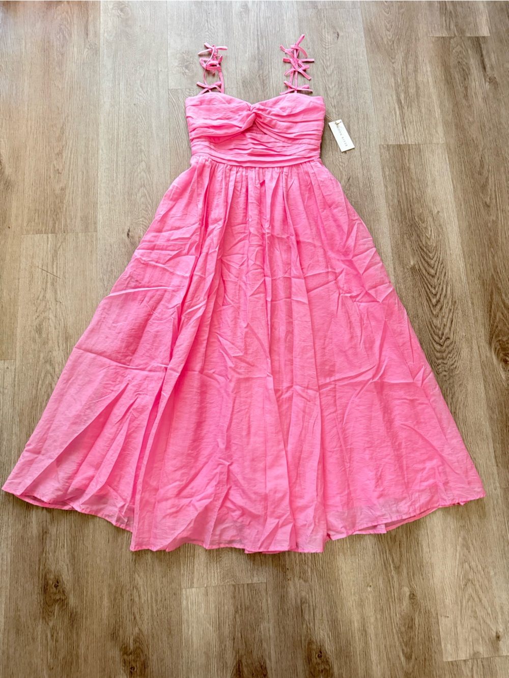 moon river pink bow detail cutout pleated midi summer sun dress size small NEW